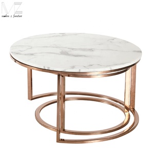 Marbre naturel Tables Basses Gigognes Lot <span class=keywords><strong>De</strong></span> 2 D'or À Facettes <span class=keywords><strong>Table</strong></span> <span class=keywords><strong>De</strong></span> Thé <span class=keywords><strong>De</strong></span> Luxe - Product Image 3