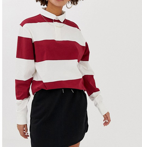 De la mujer rojo/blanco 100% de algodón de manga larga <span class=keywords><strong>vestido</strong></span> clásico de Polo de Rugby a <span class=keywords><strong>rayas</strong></span> camisa de Polo - Product Image 1