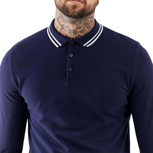 Hommes Blanc <span class=keywords><strong>Marine</strong></span> Couleur Personnalisée Trois Boutons Col Slim Fit <span class=keywords><strong>Manches</strong></span> <span class=keywords><strong>Longues</strong></span> <span class=keywords><strong>Polo</strong></span> <span class=keywords><strong>bleu</strong></span> Avec Basculement - Product Image 3