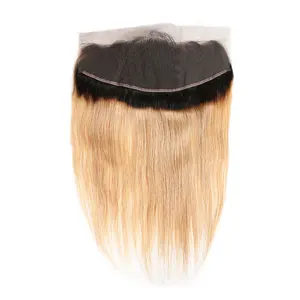 12 zoll menschliches haar Suppliers-Megalook Hair Discounts 12 Zoll unverarbeitete Nagel haut Aglated Blonde T1b 27 Farbe 13 X6 Straight Human Hair Lace Frontal