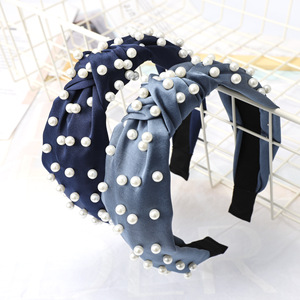 LRTOU Wholesale Korea Fashion Womens Hair Accessories Head Band Custom Women Fabric Tie Knot Pearl <strong>Plastic</strong> <strong>Headband</strong> for Girls - Product Image 2