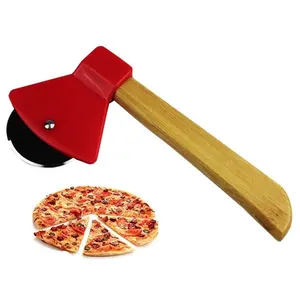 Speciale Bijl Vorm Pizza Cutter Met Bamboe Handvat SW-BA16B