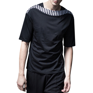 Diseño fresco cuello en forma de <span class=keywords><strong>hombre</strong></span> negro blanco raya doble color 100 algodón t shirt - Product Image 5