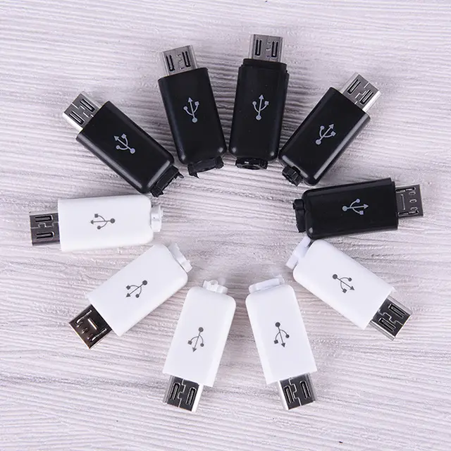 4 ב 1 DIY מיקרו USB ריתוך סוג <span class=keywords><strong>זכר</strong></span> 4 פינים תקע מחבר w/פלסטיק כיסוי לבן/שחור