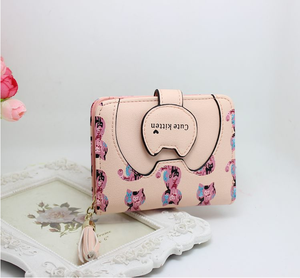 Mignon petit chat sac à main, gland zipper imprimer courte bande <span class=keywords><strong>dessin</strong></span>ée <span class=keywords><strong>femme</strong></span> portefeuille - Product Image 2
