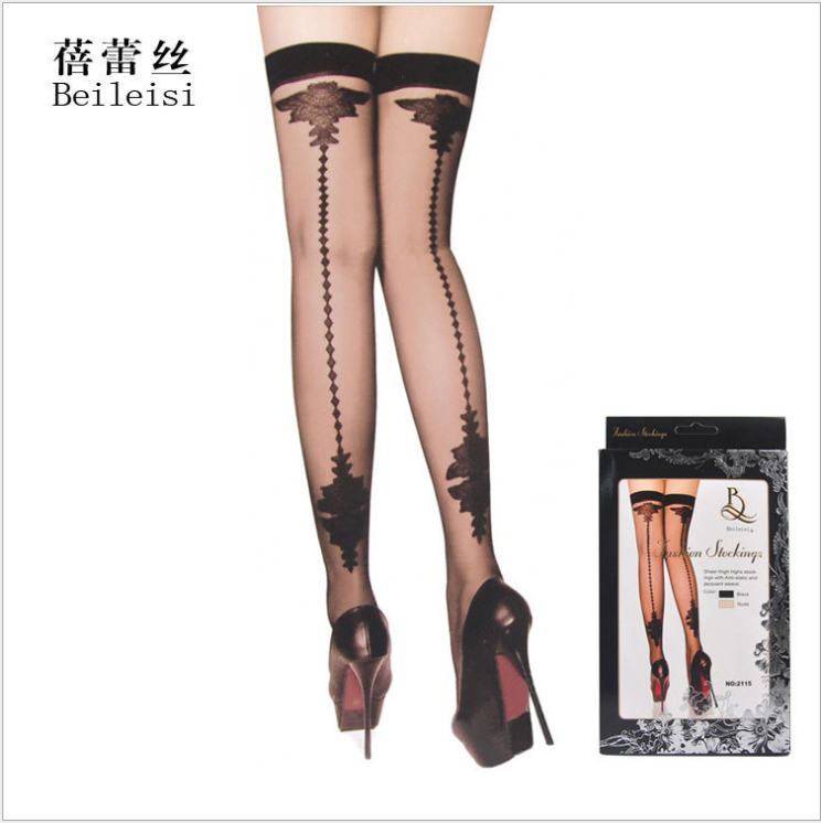 Beileisi-Sheer Thigh High Stockings с Back Seam Heel, Nylon, Cuban