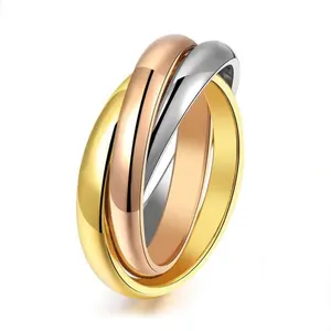 Klassieke drie ringen 2018 new fashion rvs 14 k tweekleurig Gold High Polish Rolling split Ring voor mannen & vrouwen