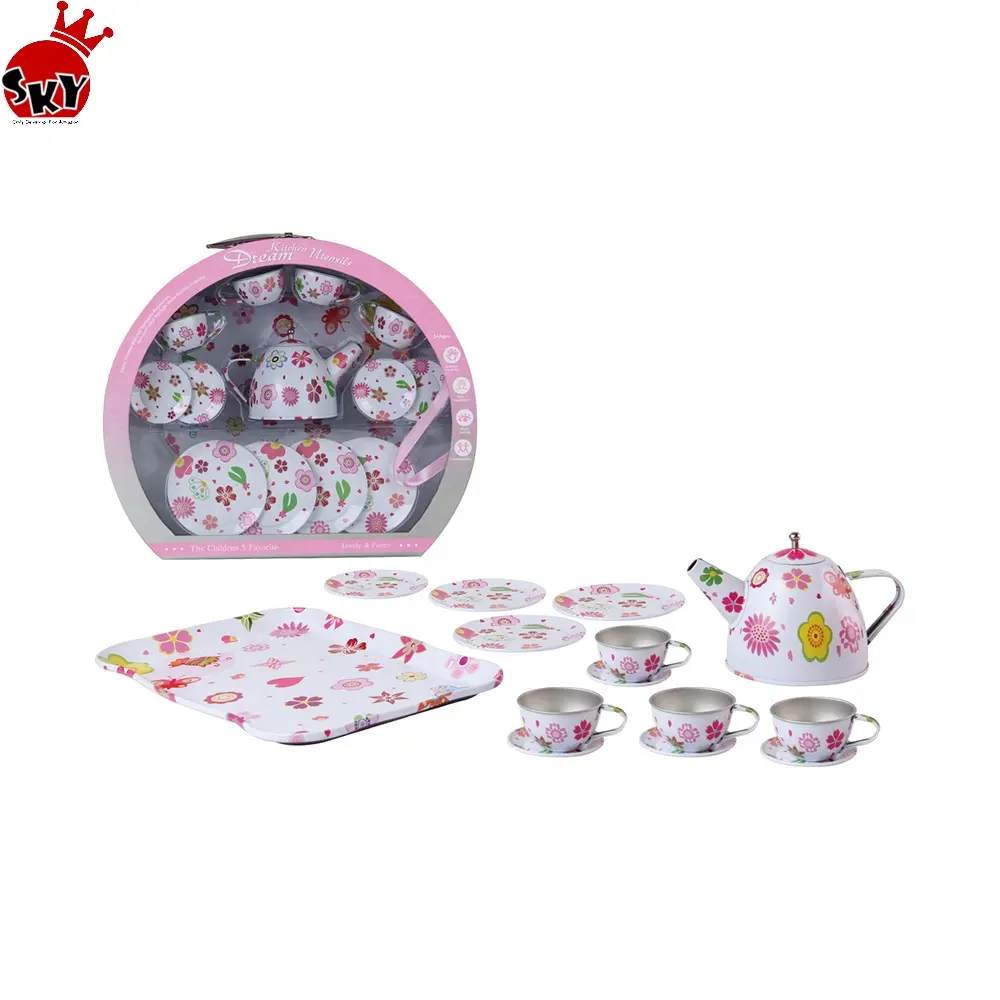 Оптовая продажа, игрушка, розовый цветок, Детская ролевая игра, детский жестяной чайный набор, игрушка для детей 3 +