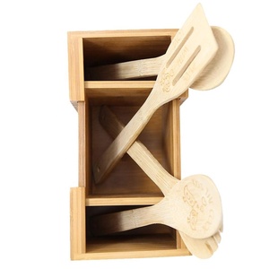 Porta utensili in legno di bambù a doppio livello con 4 scomparti - Product Image 3