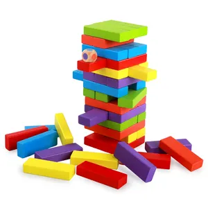 Jeux de construction en bois colorés, blocs à empiler, vente en gros, pièces