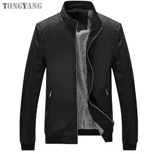 TONGYANG Jaket Kulit Gunung untuk Pria, Jaket Kain Perca PU Warna Polos Ramping, Jaket Tipis Kasual Baru Musim Semi Ukuran 5XL untuk Pria