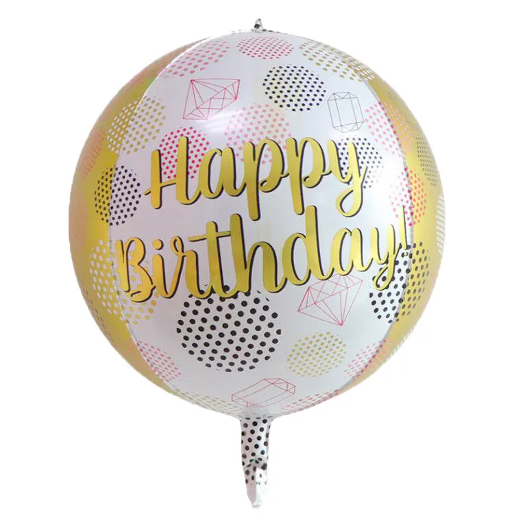 New Design 22 inch Happy Birthday 4D ball 4D Shaped Perfect Round Foil Balloons