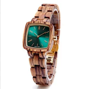 Luxe Merk Groothandel Quartz Dames Horloge Custom Logo Vierkante Houten Horloge voor Vrouwen