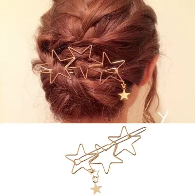 Pinzas de pelo de estrella de Metal chapadas en oro para mujer, pasador de pelo con pentagrama hueco