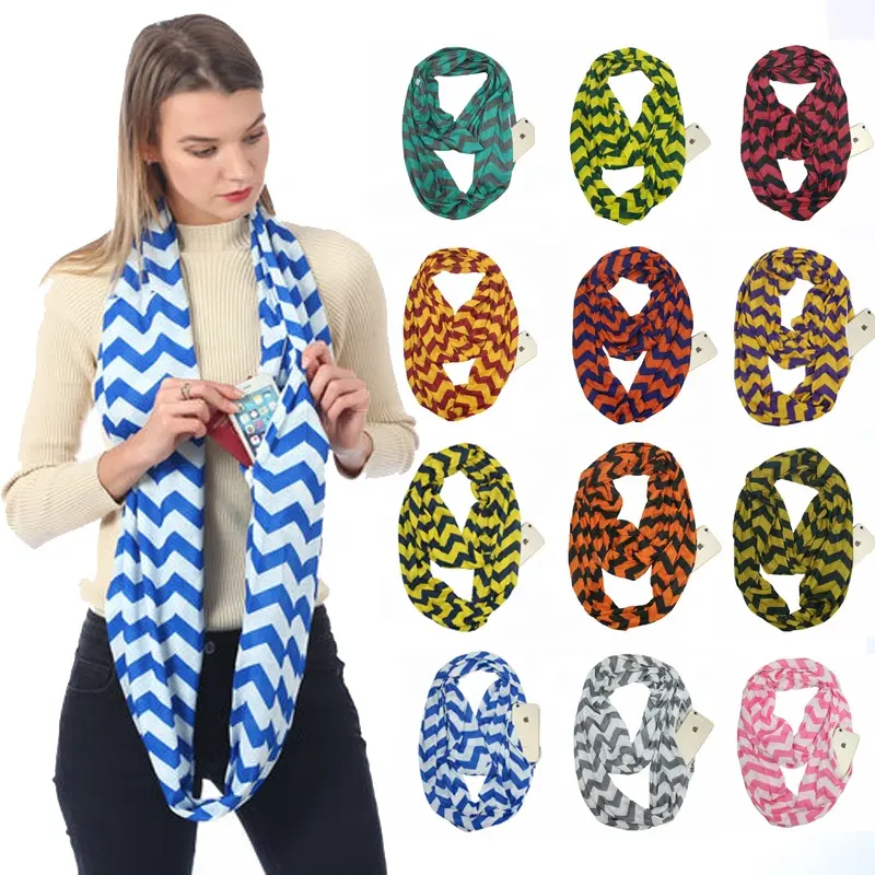 Amazon оптовая продажа петли красочные шарф для поездок Бесконечность карман мода женщин портативный карманный шарф