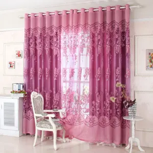 Painéis de tule transparentes para janela, painéis de tratamento de cortinas jacquard damask para sala de estar e quarto