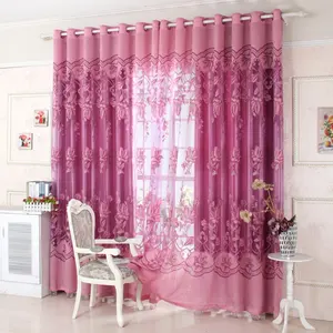 Romantik hint tarzı çiçek jakarlı Damask pencere tedavi perdeler sırf tül perdeler panelleri oturma odası yatak odası için