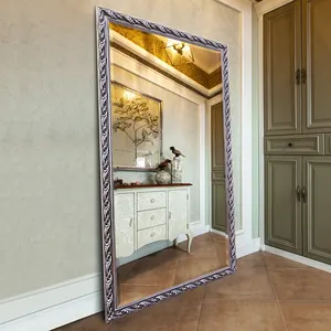 European Modern Big Oversized Luxury Retro Carving Framed Full Size Length Floor Stand Dressing Mirrors