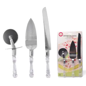 3 Pack Cutter Wheel Cake Server Bread Transparent Handle Stainless Steel Kitchen Pizza Knife Set