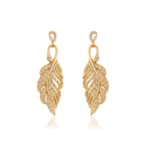 Pendientes de gota en forma de pluma chapados en oro para mujer, joyería de moda, gran oferta 95362