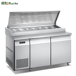 <span class=keywords><strong>Pizza</strong></span> Sottopiano In Acciaio Inox Banco di Lavoro, 2 porte di raffreddamento piatto frigorifero per insalata di verdure <span class=keywords><strong>pizza</strong></span> - Product Image 1