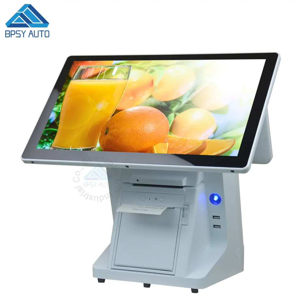 All In One Double Screen POS Computer 15.6 Inch Cash Register Table POS System Windows 10 with 80mm Printer