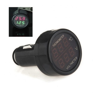 Voltmètre numérique pour voiture 12V <span class=keywords><strong>24V</strong></span>, thermomètre, style allume-cigare, 2 en 1, moniteur de batterie, voltmètre, thermomètre - Product Image 2