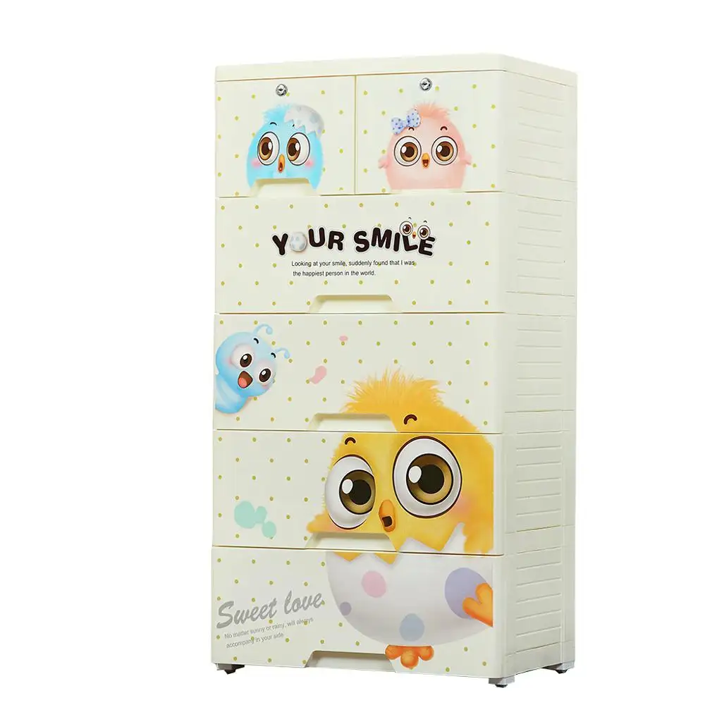 2022 New Style Cartoon Plastic Cabinet Drawer With Lock 5 Layer Plastics Storage Cabinet