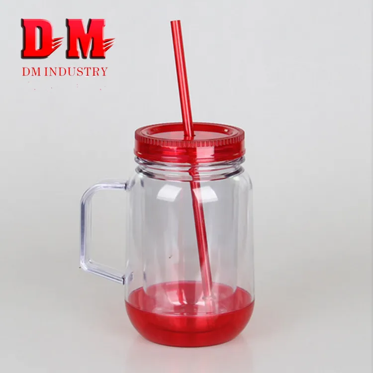 500 ml acrilico trasparente a doppia parete di plastica succo di mason jars con paglia e coperchio