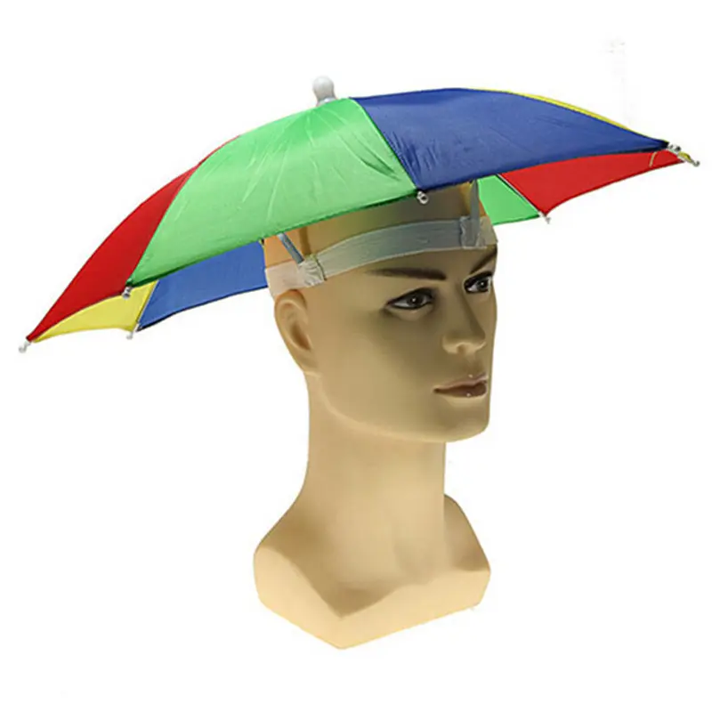 Fabrik Direkt verkauf kunden spezifisches Logo gedruckt klaren Regenschirm hut für Erwachsene und Kinder Safe Polyester Mini Rainbow Head Umbrella