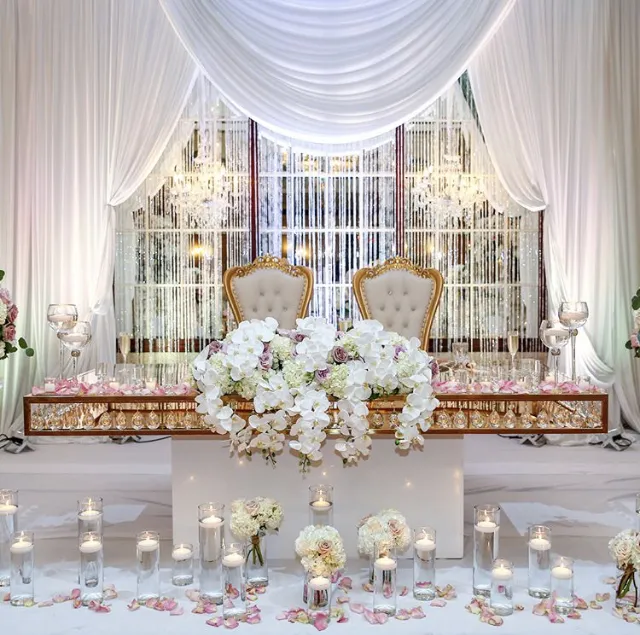 Прямоугольная основа золотые хрустальные капли свадебный стол для невесты и жениха