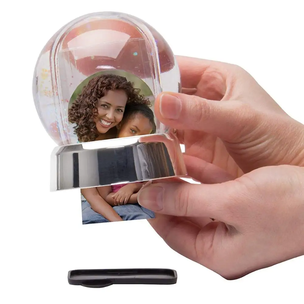 Mini Photo Snow Globe insert Photos on Silver Base for Displaying a School Portrait or Family Photo