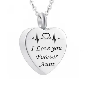 Fashion Cremation Pendant Electrocardiogram engraved Custom family name i love you Forever Memorial Urn Necklace Ashes