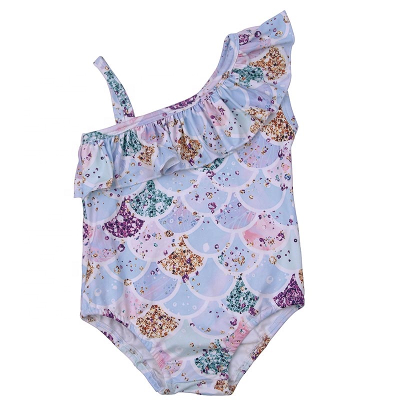Новинка 2019, пикантный купальник с открытыми плечами и принтом, детский слитный купальник, купальник с оборками