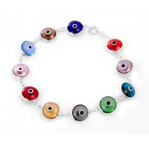 925 sterling silver Italy murano blue evil eye beads charm turkey jewelry bracelet wholesale for women