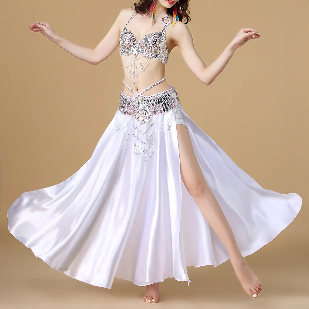 BestDance Setelan Rok Sabuk Atas Bra Menari, Kostum Tari Perut Arab Profesional Bra Manik-manik