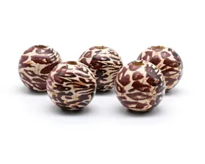 Cuentas de madera pintadas redondas con estampado de tigre de leopardo, 16mm, para fabricación de joyas, accesorios DIY