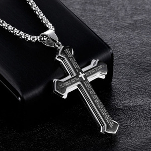 Kalung salib agama baja tahan karat ukir kustom pabrik perhiasan ayat Injil - Product Image 2