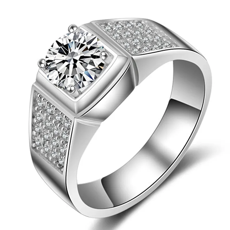 XEYMJZ011 Luxury 1.25ct Big Stone Diamond Wedding Ring Men Silver Vacuum Platinum Plating Rings Wholesale Custom Jewelry