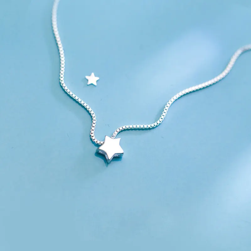 925 Sterling Silver Star Charm Pendant NecklacesためWomen Fashion Jewely Small Choker Necklaces Accessories