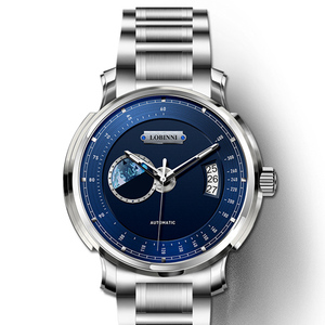 นาฬิกาข้อมือผู้ชาย รุ่น Unique Blue World Map ตัวเรือนสแตนเลสกันน้ำ เครื่องจักรกลอัตโนมัติ Miyota ของญี่ปุ่น สำหรับรุ่น 17511 - Product Image 1