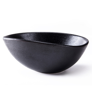 Venta al por mayor irregularidad oval negro ensalada de frutas sin vidriar tazón de cerámica - Product Image 5