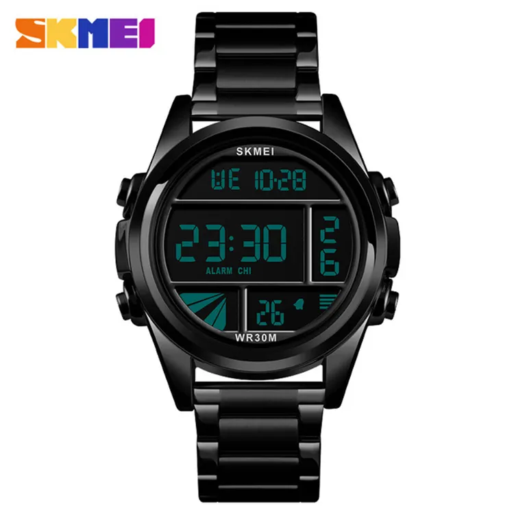 SKMEI1448ラグジュアリーファッションメンズ/メンズデジタル腕時計30M防水ステンレススチールリストバンドストップウォッチ12/24時間