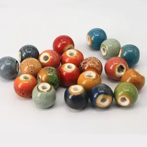 CC1852 Retro Jewelry Ceramic Beads, Handmade Pottery Porcelain Round Beads for Jewellery Making