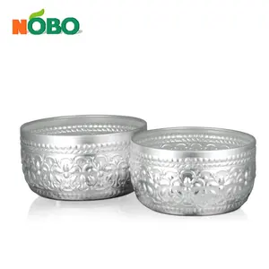 NOBO Perlengkapan Makan Bahan Makanan India Dekorasi Tradisional, Mangkuk Air Thai Stainless Steel Emboss Glimens