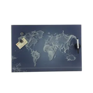 Magnetic World Map Glass Writing Board with Pen Home Decorative Office Hanging Wall Art for Living Room