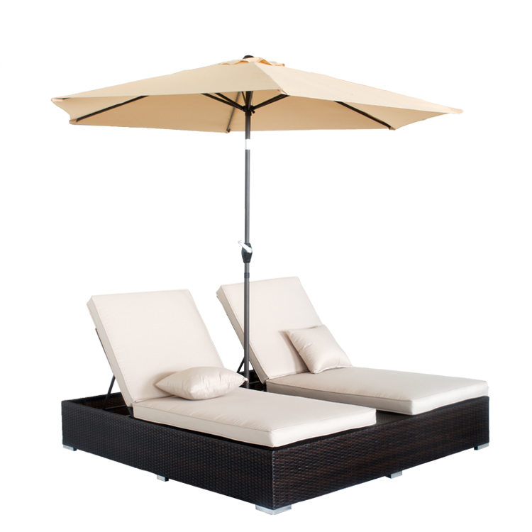 Лидер продаж, современная уличная мебель для патио, ротанговый пляжный двойной шезлонг