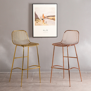Loisirs Café Boutique Tabouret Chaise De Fer Cadre Bar Chaise Moderne En Métal Fil <span class=keywords><strong>Rose</strong></span> D'or Salle À Manger Chaises - Product Image 6