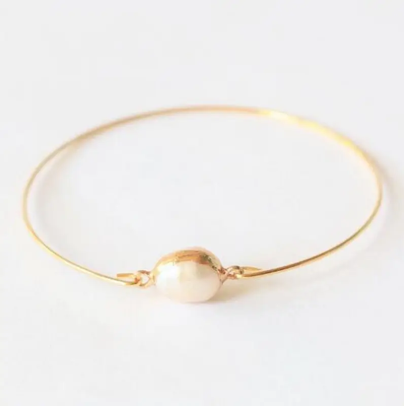 Pulsera de oro Simple con perlas naturales auténticas, brazalete de perlas reales