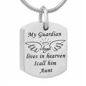 Charms square Cremation Pendant Choker Necklaces Ash My Guardian Angel Keepsake Memorial Necklace Women Men Jewelry